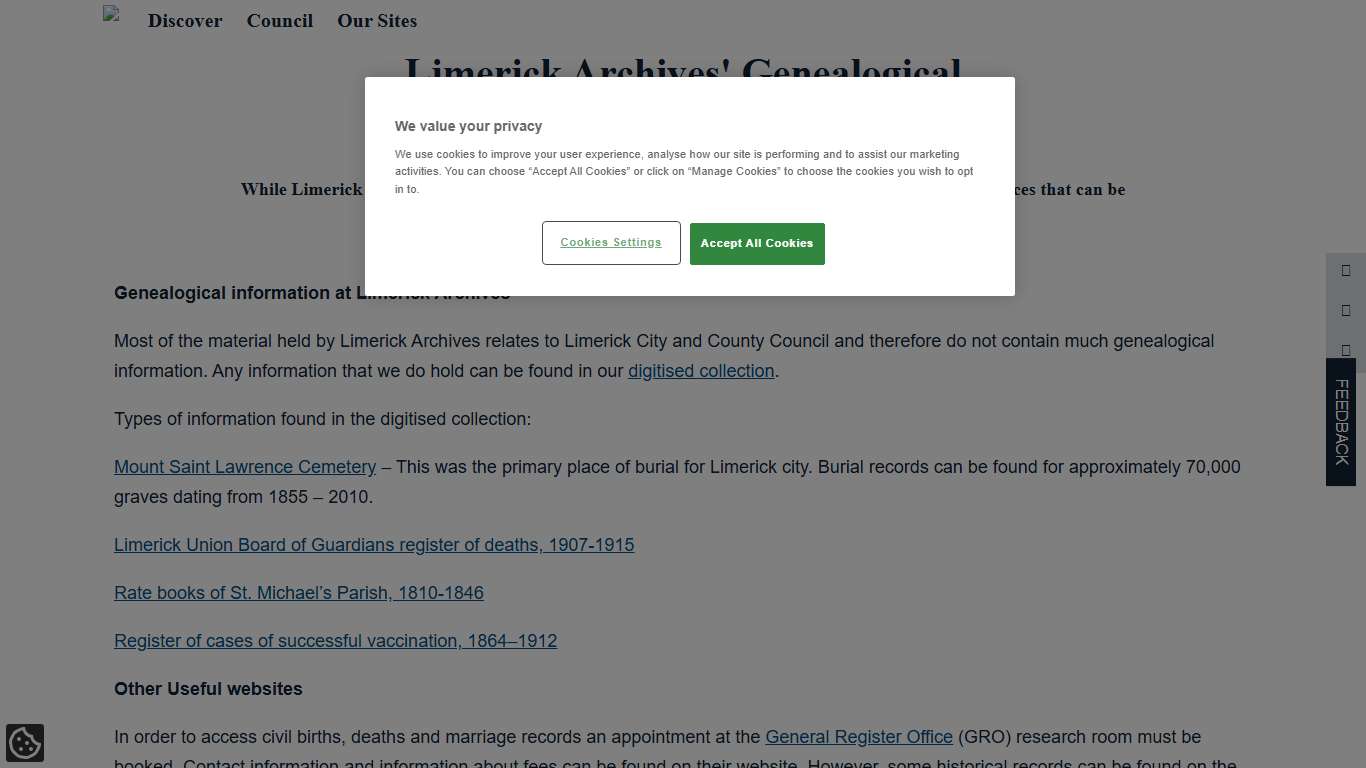 Limerick Archives' Genealogical Resources | Limerick.ie