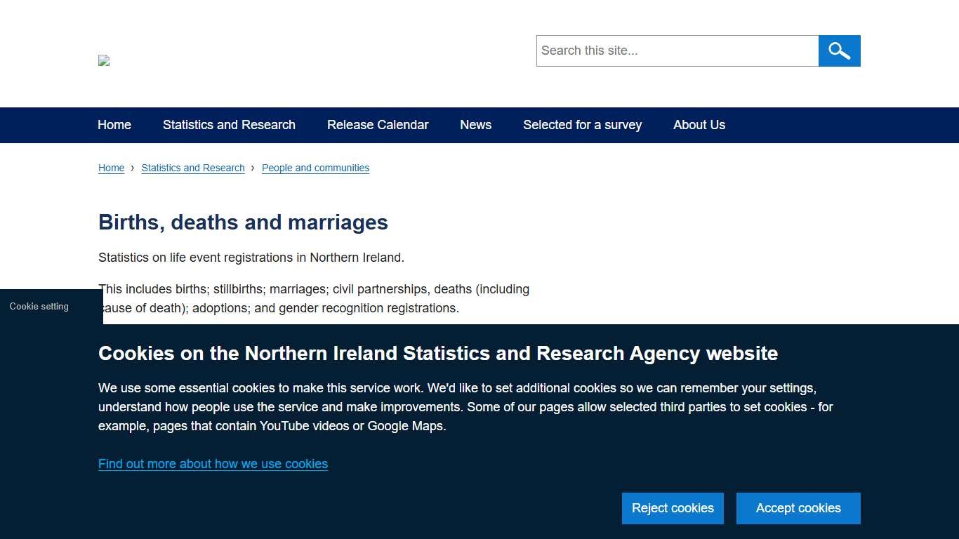 Births, deaths and marriages | Northern Ireland Statistics and Research Agency